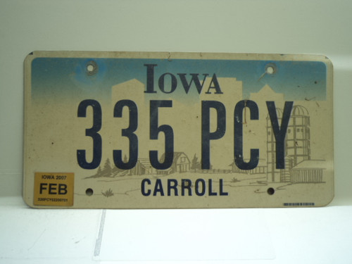 2007 IOWA License Plate 335 PCY