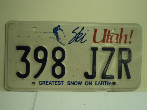 UTAH SKI Greatest Snow on Earth License Plate 398 JZR