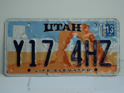 2014 UTAH Life Elevated License Plate Y17 4HZ