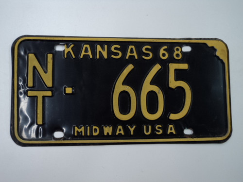 1968 KANSAS Midway USA License Plate NT 665