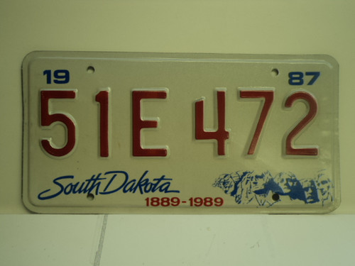 1987 SOUTH DAKOTA Centennial 1889 1989 License Plate 51E 472 1
