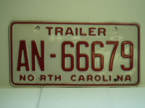 NORTH CAROLINA Trailer License Plate AN 66679