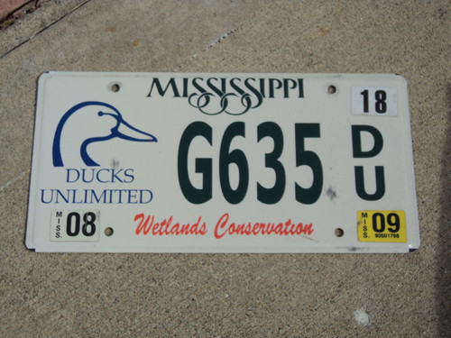 2008 2009 MISSISSIPPI DUCKS UNLIMITED License Plate G635