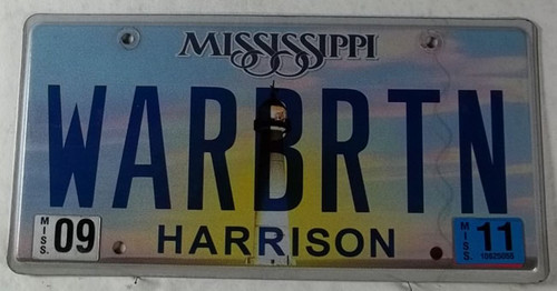 2011 Sept Mississippi Vanity License Plate WARBRTN
