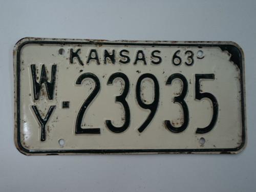 1963 KANSAS License Plate WY 23935