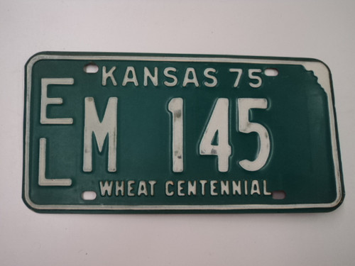 1975 KANSAS Wheat Centennial License Plate EL M 145