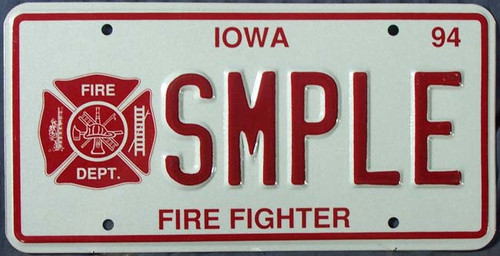 Iowa SAMPLE Fire Fighter License Plate