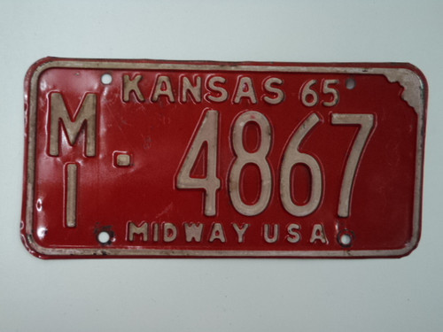 1965 KANSAS Midway USA License Plate MI 4867