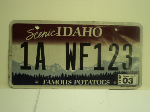 2011 IDAHO Scenic Famous Potatoes License Plate 1A WF123
