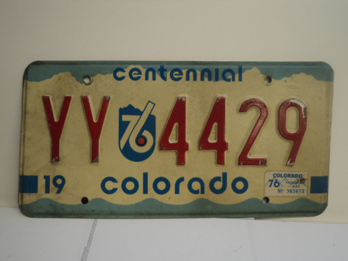 1976 COLORADO Centennial License Plate YY 4429