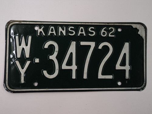 1962 KANSAS License Plate WY 34724