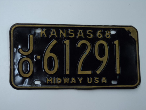 1968 KANSAS Midway USA License Plate JO 61291