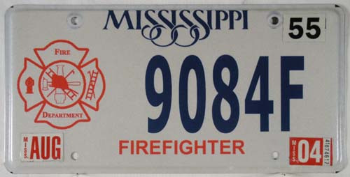 2004 Aug Mississippi Firefighter License Plate