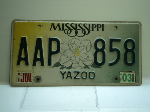 2003 MISSISSIPPI Magnolia License Plate AAP 858