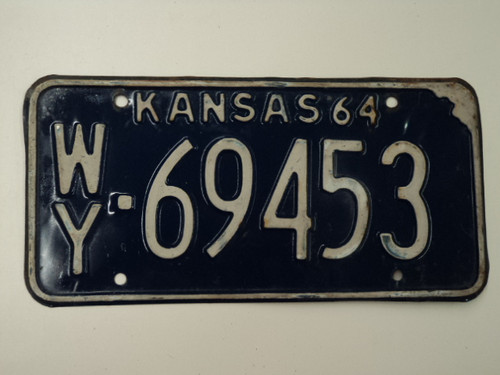 1964 KANSAS License Plate WY 69453