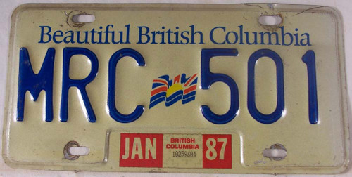 1987 Jan British Columbia License Plate MRC 501