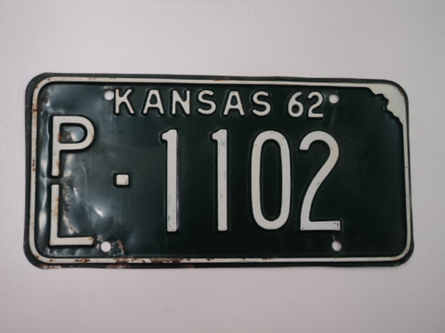 1962 KANSAS License Plate PL 1102