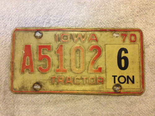 1970 Iowa A5102 Tractor 6 ton License Plate