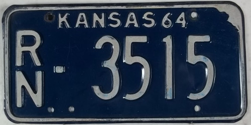 1964 Reno Co Kansas RN-3515 License Plate