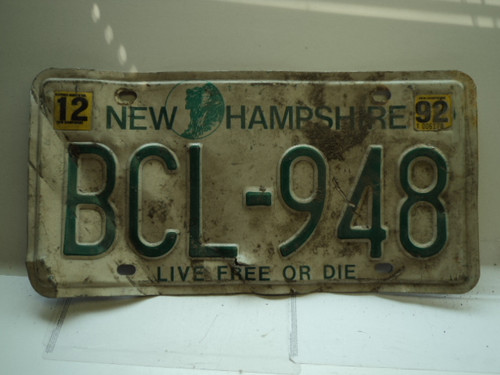 1992 NEW HAMPSHIRE Live Free or Die License Plate BCL 948