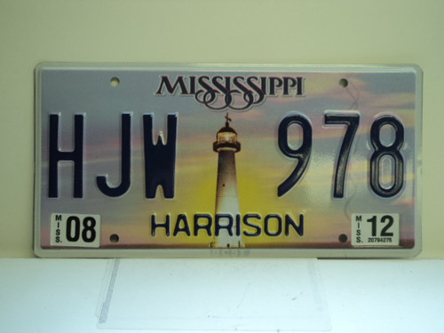 2012 MISSISSIPPI Lighthouse License Plate HJW 978