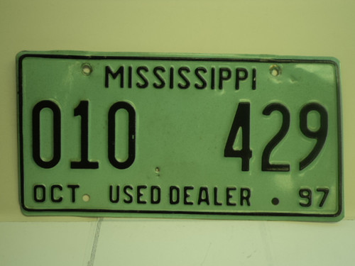 1997 MISSISSIPPI Used Auto Dealer License Plate 010 429