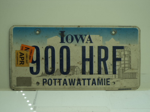 2006 2007 IOWA License Plate 900 HRF