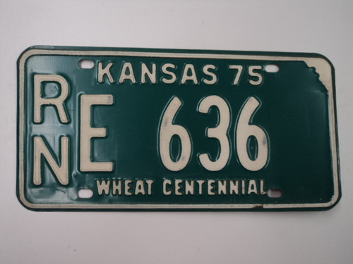 1975 KANSAS Wheat Centennial License Plate RN E 636