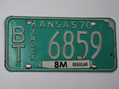 1970 KANSAS 8M Truck License Plate BT 6859