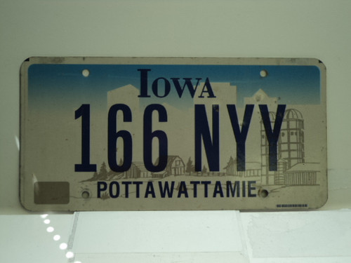 IOWA License Plate 166 NYY