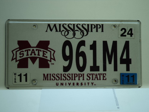 2011 MISSISSIPPI State University License Plate 961M4