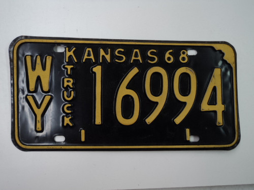 1968 KANSAS Truck License Plate WY 16994