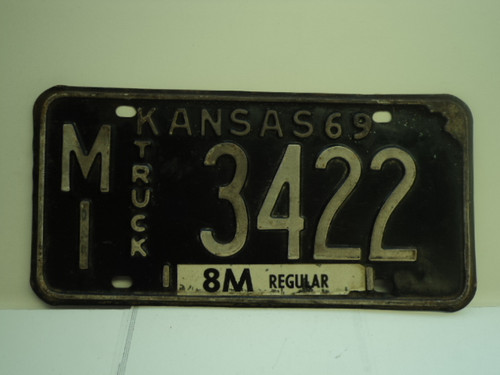 1969 KANSAS Truck 8M regular License Plate MI 3422