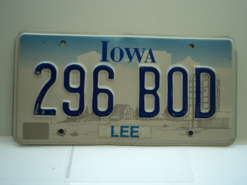 IOWA License Plate 296 BOD