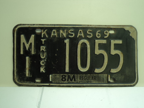 1969 KANSAS Truck 8M regular License Plate MI 1055