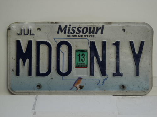 2013 MISSOURI Blue Bird License Plate MDO N1Y