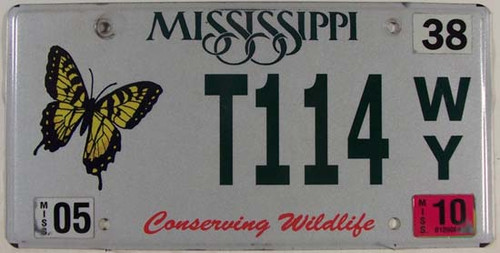 2010 May Mississippi T114 WY License Plate