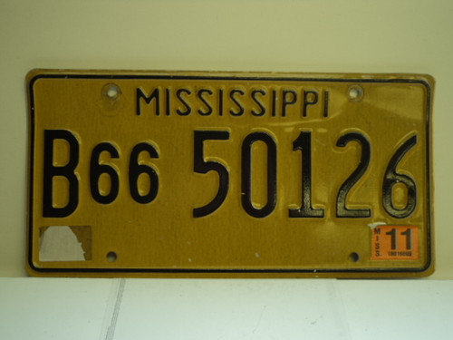 2011 MISSISSIPPI License Plate B66 50126
