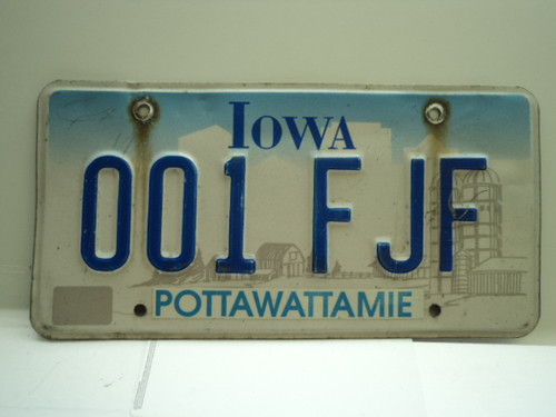 IOWA License Plate 001 FJF