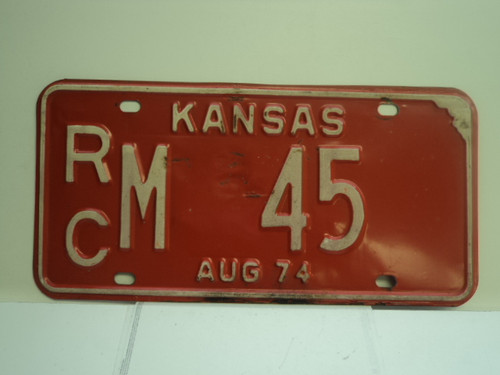 1974 KANSAS License Plate RC M 45