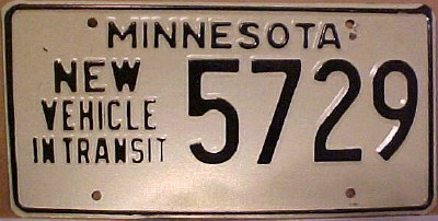 1980's Minnesota New Vehicle In Transit License Plate 5729