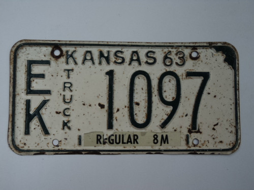 1963 KANSAS 8M Truck License Plate EK 1097