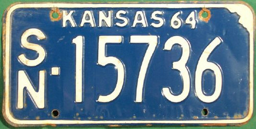 1964 Shawnee Kansas License Plate SN 15736