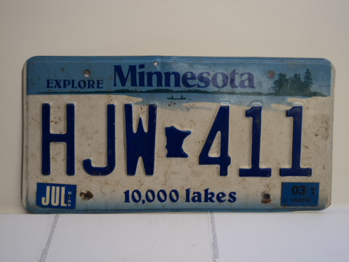 2003 MINNESOTA Explore 10,000 Lakes License Plate HJW 411