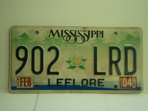 2004 MISSISSIPPI License Plate 902 LRD