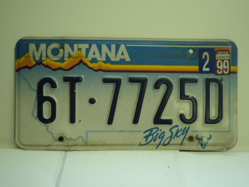 1999 MONTANA Big Sky License Plate  6T 7725D