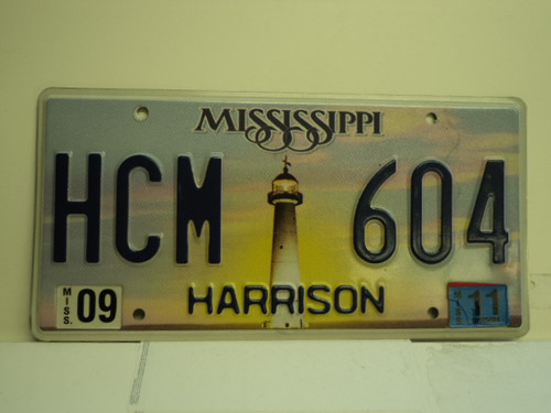 2011 MISSISSIPPI Lighthouse License Plate HCM 604
