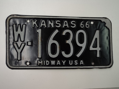 1966 KANSAS Midway USA License Plate WY 16394