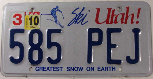 2010 Mar Utah 585 PEJ License Plate Greatest Snow on Earth