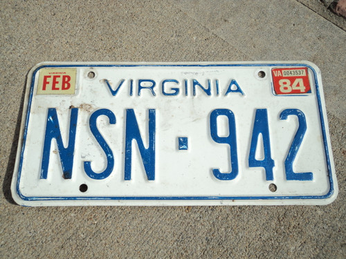 1984 VIRGINIA License Plate NSN 942